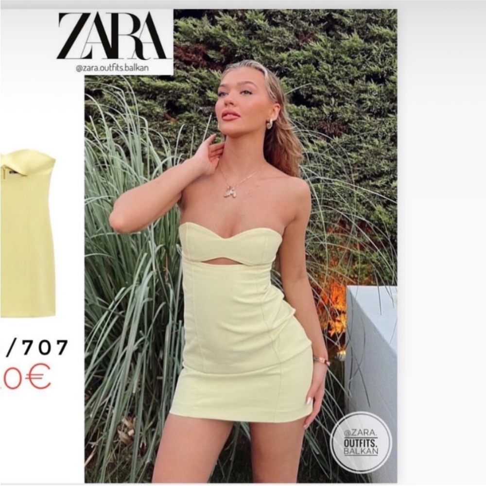 Zara Pale Yellow Strapless Mini Dress